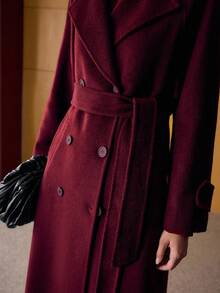 MOTF PREMIUM WOOL DOUBLE BREASTED BELTED OVERCOAT - Red - View 4
