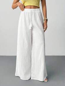 SHEIN Tall 女式全长几何白色休闲度假阔腿裤 - 白色 - 查看 4