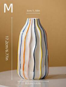 Cirelle 彩色条纹陶瓷花瓶，手工制作的装饰花瓶，适合客厅、玄关、卧室、书桌，现代波西米亚风格家居装饰，是送给老师、父母、朋友、同学的完美礼物 - 彩色 - 查看 5