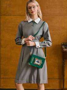 HARRY POTTER X SHEIN Book-Shaped Foil Print Box Shoulder Bag - Green - View 5