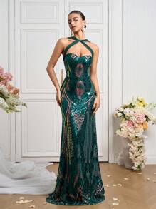 Coutiva 女士正式晚礼服（华丽装饰） - 墨綠色 - 查看 1