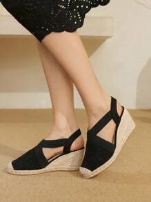 Styleloop Zapatos de cuña y plataforma tejidos de estilo bohemio para mujer, zapatos de suela gruesa