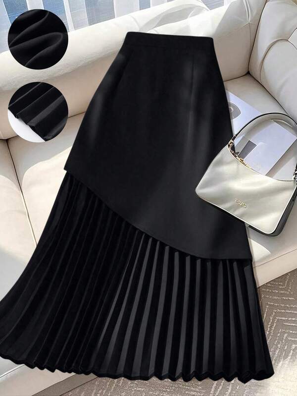 GlowEve CURVE Plus Size Women's Elegant Loose Pleated Midi Skirt Fall Cloth For Women