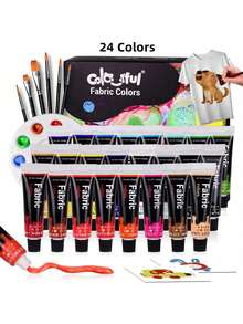12/24 Colors Fabric Paint Set For Clothes With 6 Brushes, 1 Palette,Permanent Textile Puffy Paint Kit For Shoes, Canvas,14/26 Colors, 30ml/1.01oz Each Tube - Single Piece - View 7