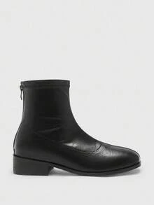 CUCCOO BIZCHIC Nuevas botas de tobillo de tacón bajo con punta cuadrada, ajuste ceñido y elástico, con cremallera trasera. Botines cómodos y versátiles para mujeres. - Negro - Ver 2