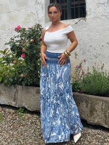 Jeta Ari Women's Bohemian Printed Skirt, Casual Daily Vacation Wear, Spring/Summer - Blue - View 1