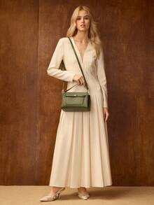 MOTF PREMIUM TÚI XÁCH TAY BẰNG DA PU CÓ KHÓA VẶN - Màu xanh Ô liu - Xem 6