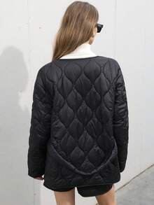 Aveloria Modichic 2pcs Set: Minimalist Quilted Wavy Textured Quilted Crew Neck Top And Drawstring Waist Loose Short Jacket For Women - Black - View 3