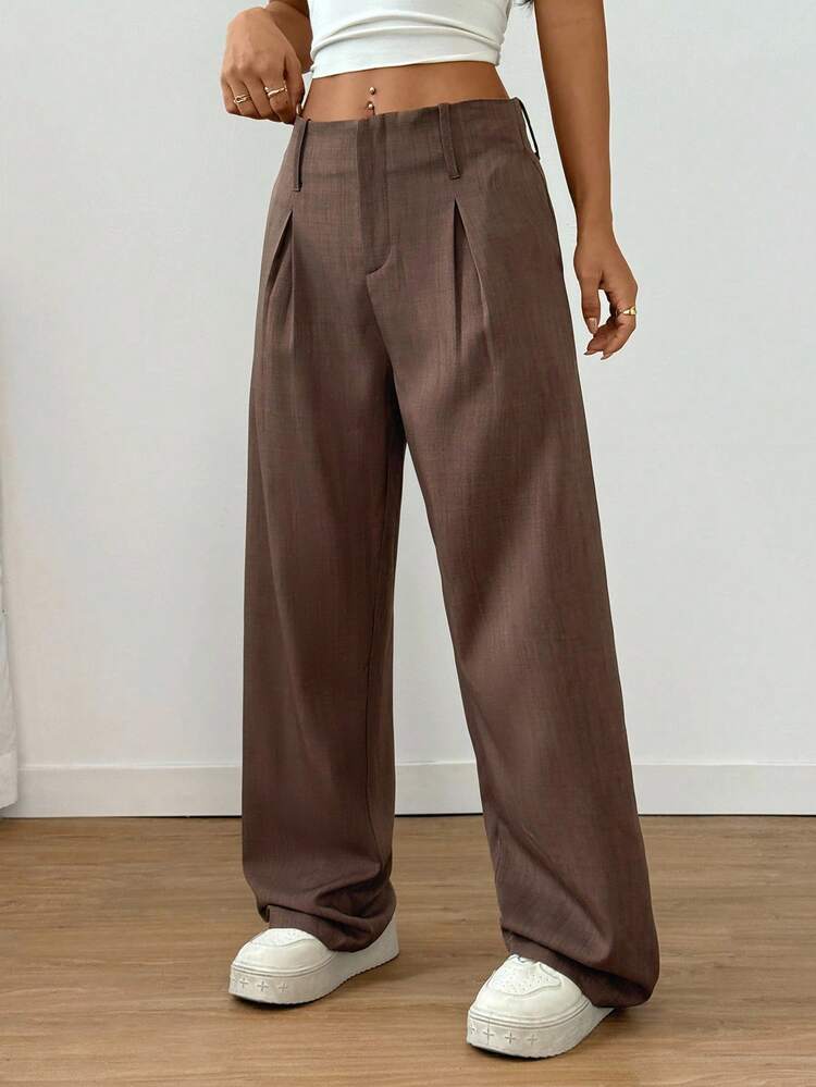 EMERY ROSE Pantalones anchos de mujer en unicolor con bolsillos - Marrón - Añade 3