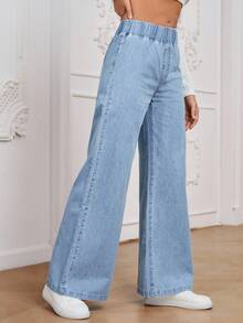 EMERY ROSE Women's Casual All-Match High Waist Wide Leg Loose Woven Denim Pants, Versatile All Season - Light Wash - View 6