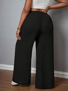 SHEIN PETITE CURVE Pantalones casuales de vacaciones de textura marrón para mujer de talla grande