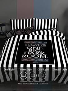 Beetlejuice X SHEIN Slogan & Striped Print Bedding Set - Black and White - View 10