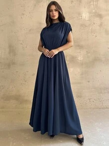 Firerie 女式海军蓝中式立领荷叶边无袖缎面长裙，优雅的女士日常通勤连衣裙，春/秋/冬，优雅，通勤，浪漫，约会，派对，婚礼季，毕业典礼，毕业舞会，表演服，音乐会，工作服，女士生日礼服，女教师装 - 藏蓝色 - 查看 2