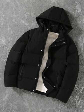 Manfinity Hypemode Men's Black Thermal-Lined Hooded Zip-Up Jacket, Warm Casual Outerwear For College, Streetwear & Daily Looks, Perfect For Fall & Winter, Great Gift For Boyfriend, Men Winter Jacket Black Jacket Men Men Outerwear