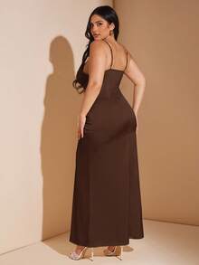 SHEIN BAE Plus Size Women's Sleeveless V-Neck Backless Maxi Satin Dress, Yellow, Suitable For Vacation, Music Festivals, Birthday, Brunch, Wedding Guest, Elegant Dress Party Dresses For Women,Fall Women Clothes,School Clothes,Y2k Clothes,Country Outfits Women,Vintage Clothes Women,Festival Outfits Women,Wedding Guest Dress Curve/,Valentine's Day,Valentine Outfits For Women