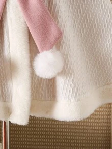 Young Girl Faux Fur Collar Bow Decor Hooded Warm Fashion Jacket Girls Winter Cape Kids Cape With Bow Faux Fur Cape Toddler Girl Winter Clothes Fall