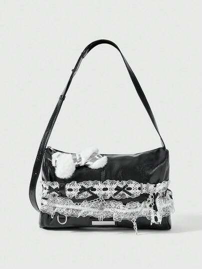 Goth Fashionable & Elegant Contrast Color Double Lace Crossbody Shoulder Bag