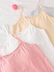 4pcs Girls Crescent Floral Lace Bow Camisole With Padded, Versatile Sleeveless Undershirt Girls Cami Tween Girls Tank Tops Girls Tank Tops Summer Kids Cami Spaghetti Strap Tank Top Fall Winter