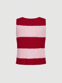 Skyraze Women's Casual Colorblock Striped Sleeveless Cardigan,Casual Versatile Sleeveless Knit Sweater Vest Going Out Tops Women,Tops For School - Multicolor - View 3