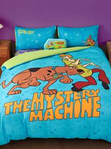 SCOOBY-DOO X SHEIN 3pc Cute And Simple Daily Bedding Set,Suitable For Single Bed/Double Bed/Queen Bed/King Bed, Dormitory/Home - Green - View 2