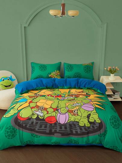 TEENAGE MUTANT NINJA TURTLES | SHEIN Juego de edredón con estampado de tortuga de dibujos animados y letras