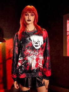 IT x SHEIN 恐怖电影图案圆领长袖套头衫 - 彩色 - 查看 7