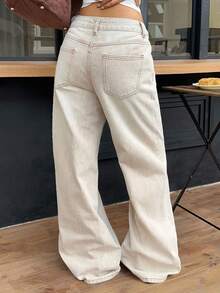 少女时尚休闲 Y2K 复古酷炫街头返校季学院风简约舒适都市卡其色宽松牛仔裤，适合少女日常穿着、秋冬季派对及街头服饰。