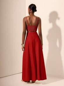 Zivah 2025 年夏季新款女士两件套，适合音乐节、复活节、圣帕特里克节、波西米亚风、生日派对、毕业典礼、日常穿着、休闲装、度假装、邮轮装、海滩装、日光浴装、时尚装、荷叶边、细肩带、麻花针织、竹纤维、亚麻布、卡其色 - 紅色 - 查看 2