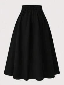 Modelyn Plus Size Solid Color Button Decor Elegant Fashion Skirt