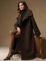 Anewsta Elegant vinterkappa för jul och nyår, exklusiv vintage, enfärgad, ståkrage, lös, medellång, mångsidig, mörk ullkappa för damer, vinter