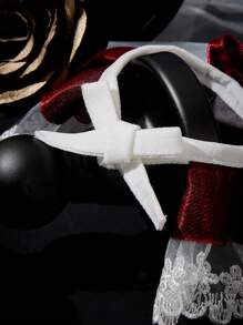 PETSIN قلادة عنق من الدانتيل واللؤلؤ على شكل جرس، بتصميم أميري وأنثوي، بلون البرغندي، مناسبة للحفلات وأعياد الميلاد والمناسبات الهامة، بتصميم فراشات مخملية، قلادة للقطط والكلاب، وشاح على شكل طبيبة عاني ذات انتشار كبير - متعدد الألوان - مشاهدة 7