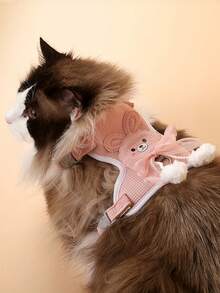 Guia e Peitoral para Gatos/Cachorros, Ajustável e À Prova de Fuga, Adequado para Passeios ao Ar Livre - Rosa chiclete - Visão 2