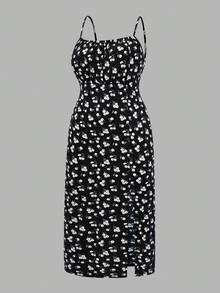 SHEIN EZwear 2pcs/Set Plus Size Casual Tie Decor Top And Camisole Dress - Multicolor - View 4