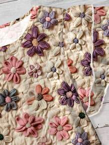 EMERY ROSE Plus Size Women Casual Elegant Floral Pattern Shirt, Suitable For Summer Chic Blouses For Women - Apricot - View 6