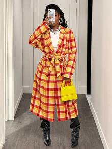 BamGleam Áo khoác len kẻ caro thời trang thu đông cho nữ - Nhiều màu - Xem 4