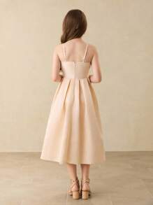 少女优雅奢华浅粉色无袖高低领大蝴蝶结长裙，适合度假、晚会、婚礼、花童、生日、学校舞会、圣诞节、万圣节、毕业典礼等场合 - 淺粉色 - 查看 2