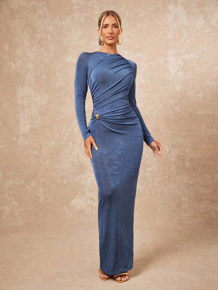 dusty blue long sleeve dress Quinceaera Ball Gown with Detachable Cape L / Blue please check our Color Chart) ASOS DESIGN long sleeve drape