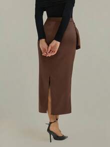 Modelyn Women's Fashionable & Versatile Elegant Metal Buckle Midi Skirt Fall Cloth For Women