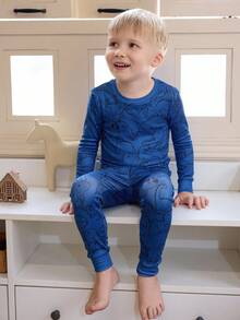 4pcs/Set Toddler Boy Pajamas,Colorful Striped & Cartoon Dinosaur Print Long Sleeve Top With Leggings,Snug Fit Comfortable Kids Lounge Set For Fall - Multicolor - View 4