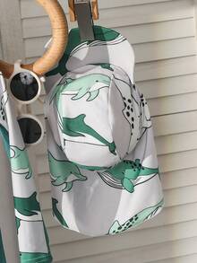 SHEIN 2 件套男童可爱卡通图案拼色长袖防晒衣和帽子泳衣套装，适合海滩、泳池、春夏季 - 綠色 - 查看 3