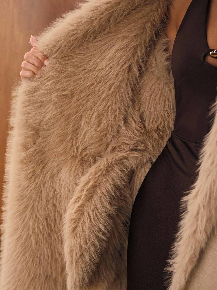 Elegant Long Sleeve Coat With Large Lapel, Tie-Up Waist