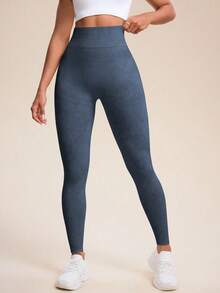 Easithlete 女士高腰无缝高弹力哑光运动紧身裤高腰打底裤无缝打底裤瑜伽裤 - 藏蓝色 - 查看 3