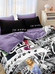 FRIENDS X SHEIN Character & Letter Printed Drama Still Bedding Set,Gifts - Multicolor - View 2