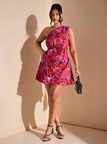 SHEIN BAE Plus Size Women's Spring Summer Casual Elegant Waist Hollow Tie Dress, Bodycon Beach Vacation Dress, Vacation Dress With Multiple Pleats Asymmetric Dress, Graduation Dress,Beach Outfits For Woman/Fall/Winter Women Clothes/Wedding Guest Dress  Plus Size/Halloween Plus Size/Hoco Dressses/Christmas/Night Out/Birthday Dresses For Women/Dresses For Women Elegant/Western Wear Women/Going Out Outfits