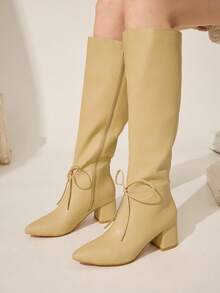 CUCCOO CHICEST Damskie botki do kostki ze szpiczastym noskiem i grubym obcasem, z kokardką, eleganckie i urocze, odpowiednie na dojazdy do pracy, randki, Święto Dziękczynienia, Boże Narodzenie, Halloween, uniwersalne, ze sztucznej skóry, w kolorze rudym - Morela - Zobacz 6