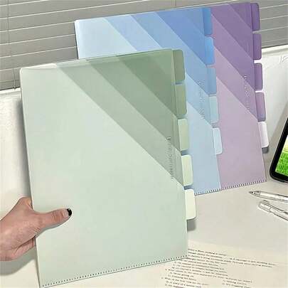 L-Shaped Large Capacity 5-Section Folders, Gradient Green, Purple, Blue - Acrylic Nitrile Styrene Plastic, Great For Storing Test Papers And Student Documents, Test Paper Organizer | L-Shaped Design | Thick Plastic Construction, Back To School, School Supplies