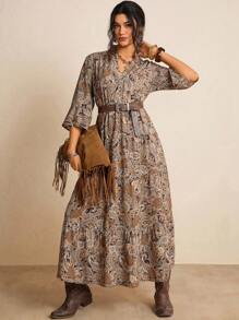 Freevana Abito casual da vacanza con stampa paisley taglie comode