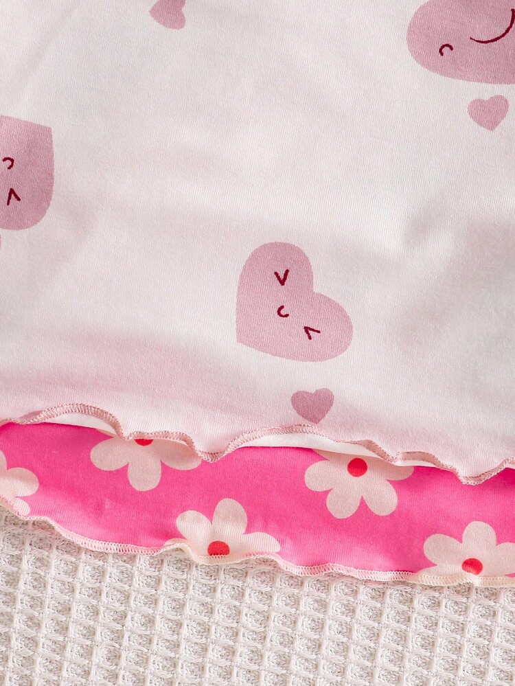 SHEIN 4pcs Young Girl Cute Rabbit Print Camisole And Shorts Knit Homewear Set, Summer - Baby Pink - View 5