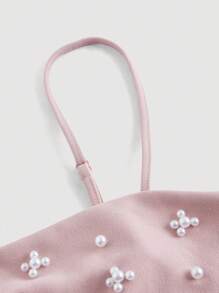 SHEIN MOD 女士粉色串珠腰部收腰细肩带连衣裙