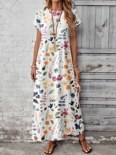 EMERY ROSE Casual Minimalist Versatile Ditsy Floral Dress For Women, Spring/Summer,Casual Dresses For Women Chic Dress